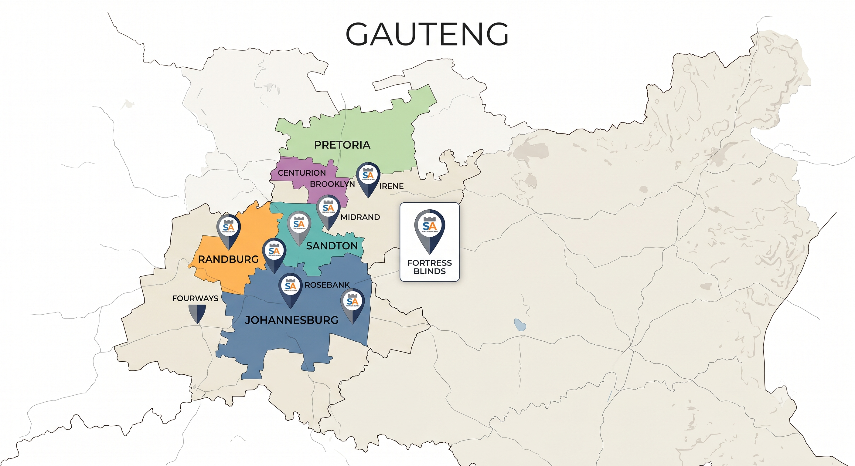Service areas map showing Gauteng coverage